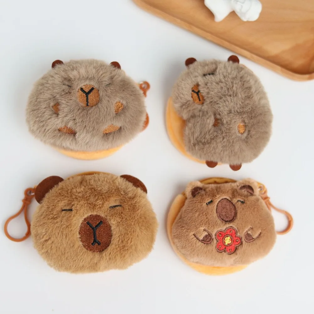 Capybara Anime Plush Coin Purse Cartoon Round Bags Pendant Headphone Storage Bag Creative Kawaii Lovely Funny Mini coin purse plush coin purse coin wallet change bag earbuds storage bag