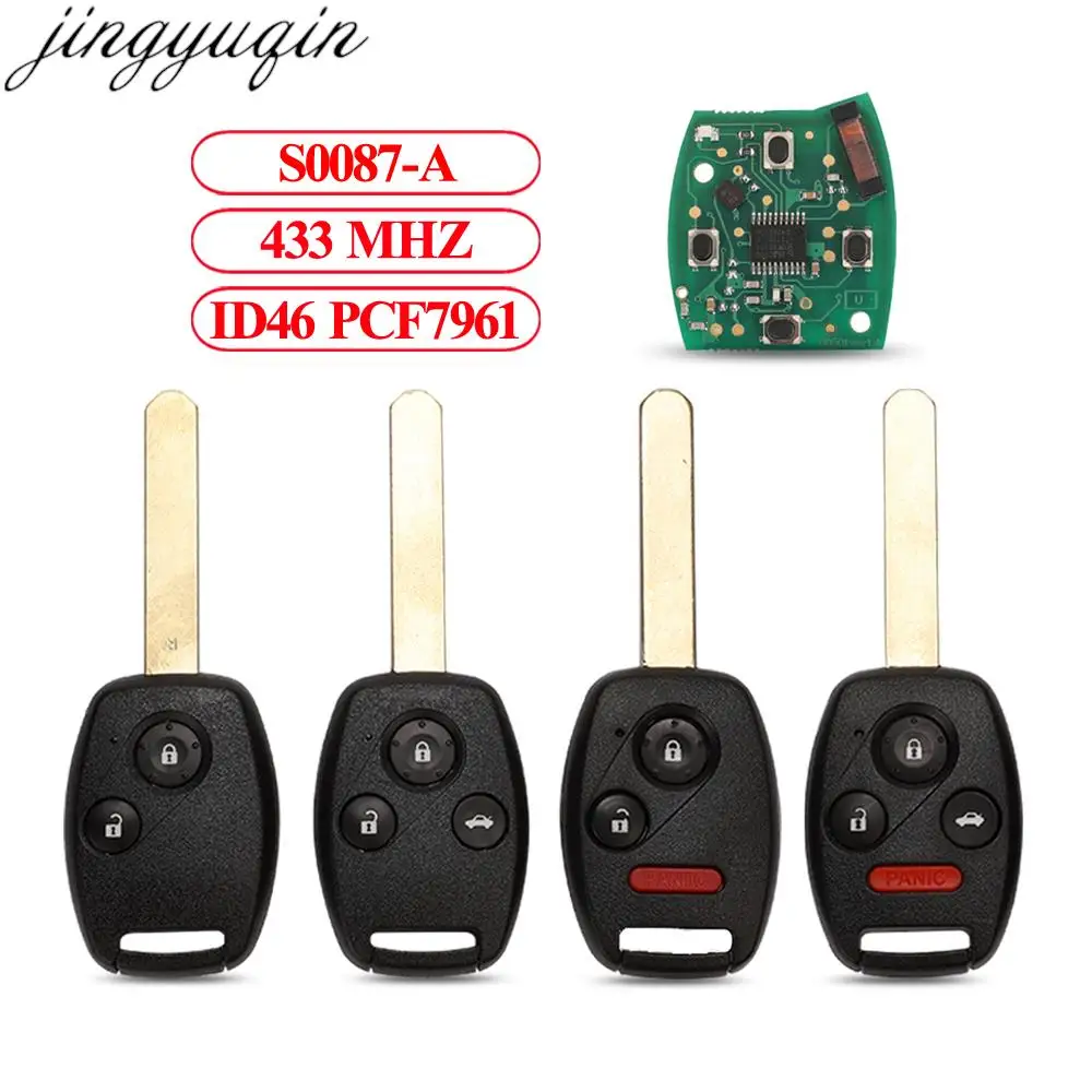 

Jingyuqin S0087-A 433MHZ ID46 PCF7961 For Honda Accord Civic Stream 2006-2011 2/3/4 Buttons Remote Car Key Alarm Fob