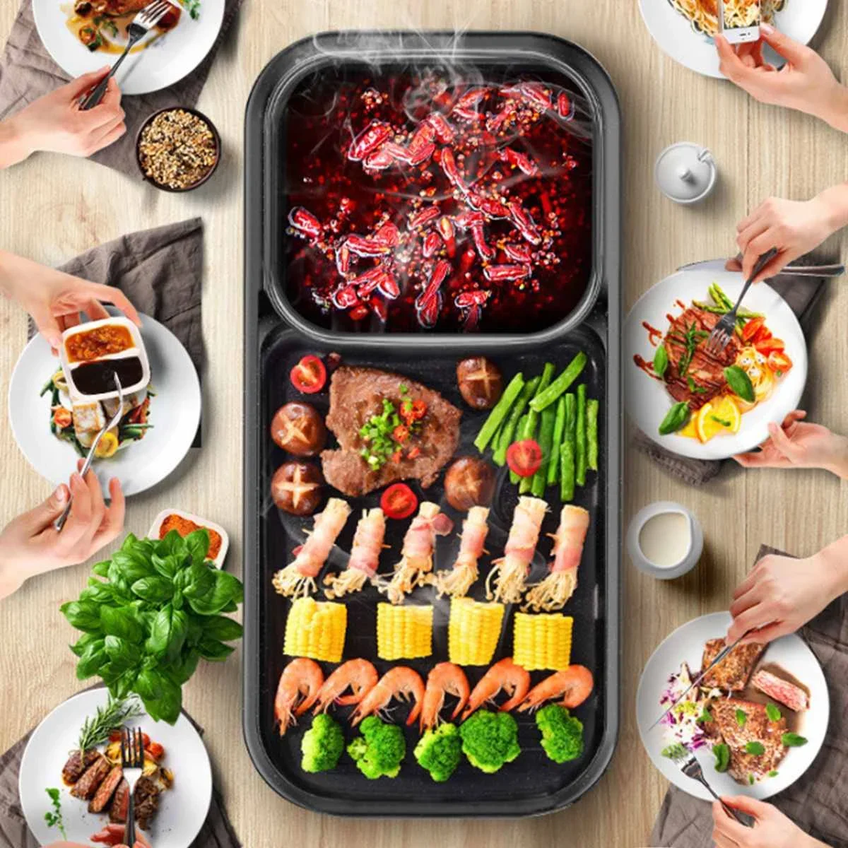 2 In 1 Multi-Function Non-stick Smokeless Nonstick Electric Barbecue Machine hotplate Teppanyaki Grilled Meat Pan BBQ 3
