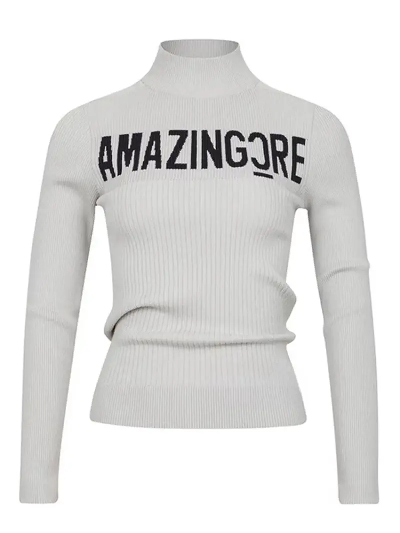AMAZINGCRE Women's Golf Clothing Fashion Sports Temperament Versatile Semi-turtleneck Long Sleeve Knitted Sweater