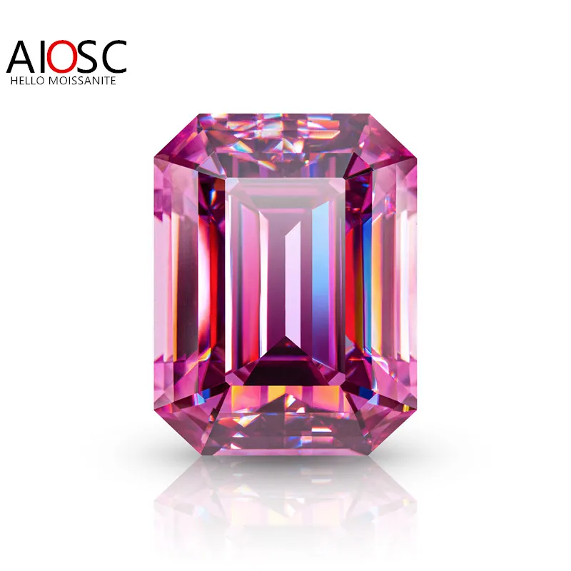 

AIOSC Pink Color Emerald Cut Real Moissanite Loose Gems Stone 0.5-10ct for Women Jewelry Diamond Ring Material with Certificate