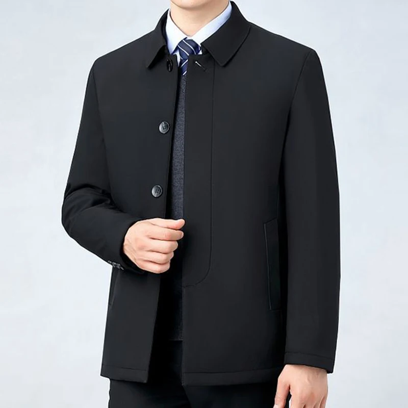 Office Business Men Winter Coat Loose Short Cotton Padded Coats Unisex Buttons Turn Down Collar Vintage Black Thick Jacket Women