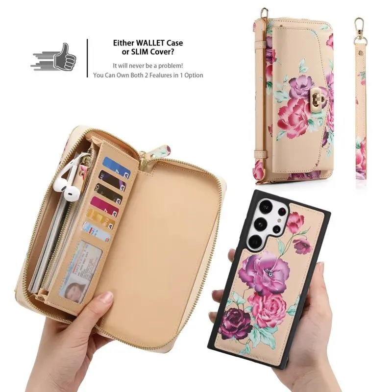 Satchel  Purse Wristlet Phone case For Samsung Galaxy  note 20 + plus ultra coque Luxury Leather Protective Mobile Cover bag