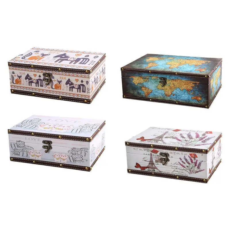 

Vintage Chest European Wooden Storage Box Keepsake Jewelry Box With Lock Kids Storage For Jewelry Postcards Chest Organizer
