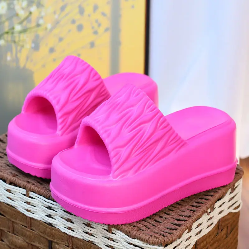 New Summer Women Platform Slippers Korean Wedge Thick Casual Sandals Outdoor Beach Slippers Thick Sole Solid Color Women Slides