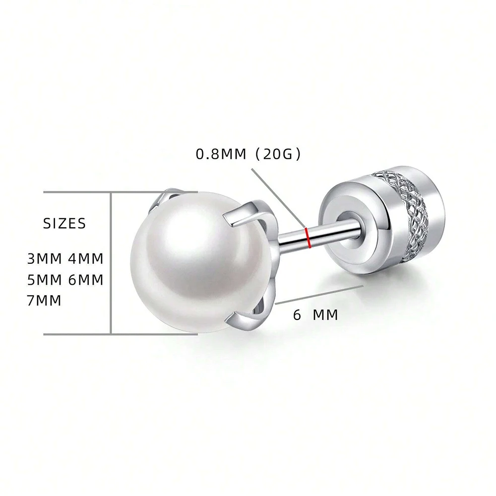 Pearl Stud Earrings For Women Claw Pearl Screw Stainless Steel Back Fashion Jewelry Accessories Party Gift Wholesale 5