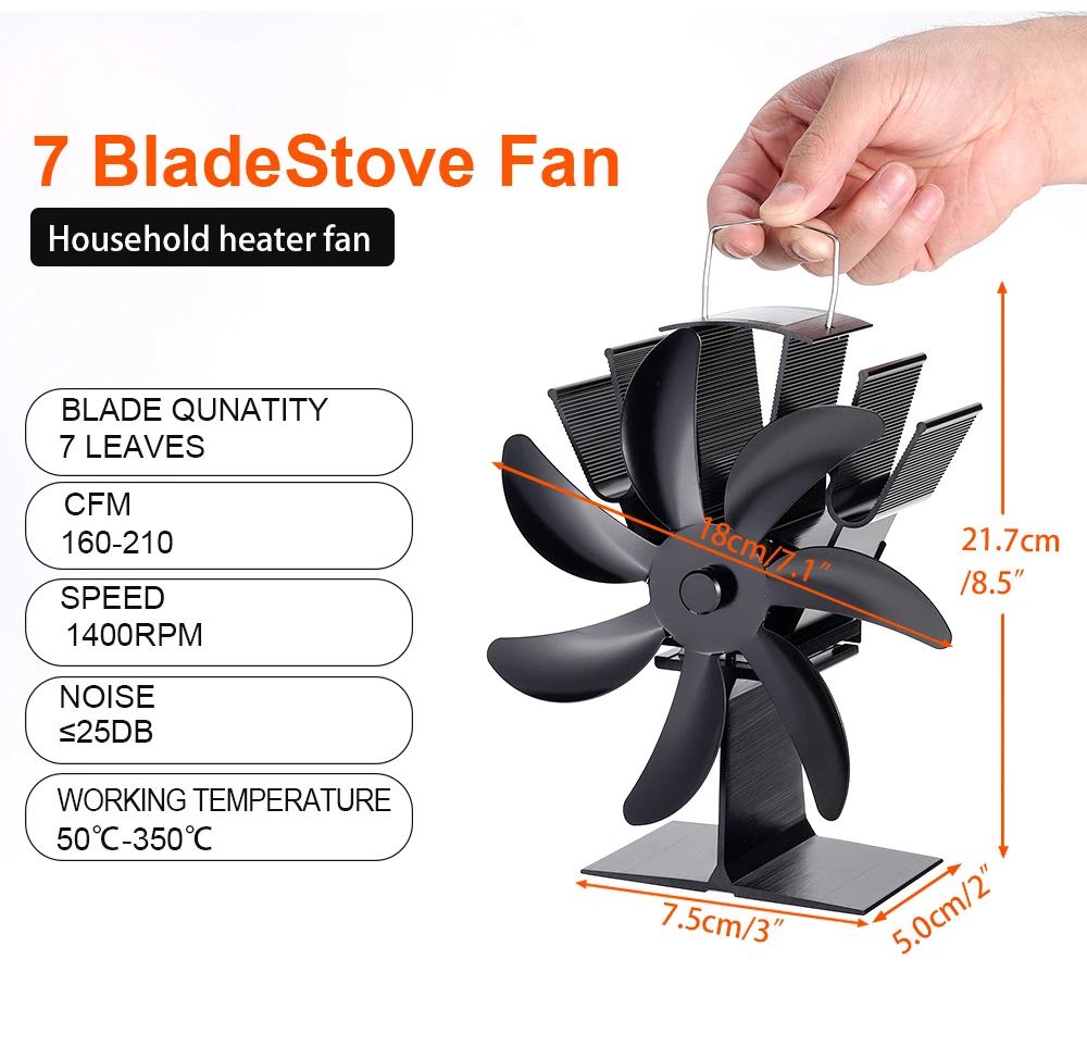 Ventilatore per stufa a 7 pale ventilatore per camino alimentato a calore bruciatore a legna per legna Eco silenzioso riscaldatore a legna per la casa distribuzione del calore efficiente e calda