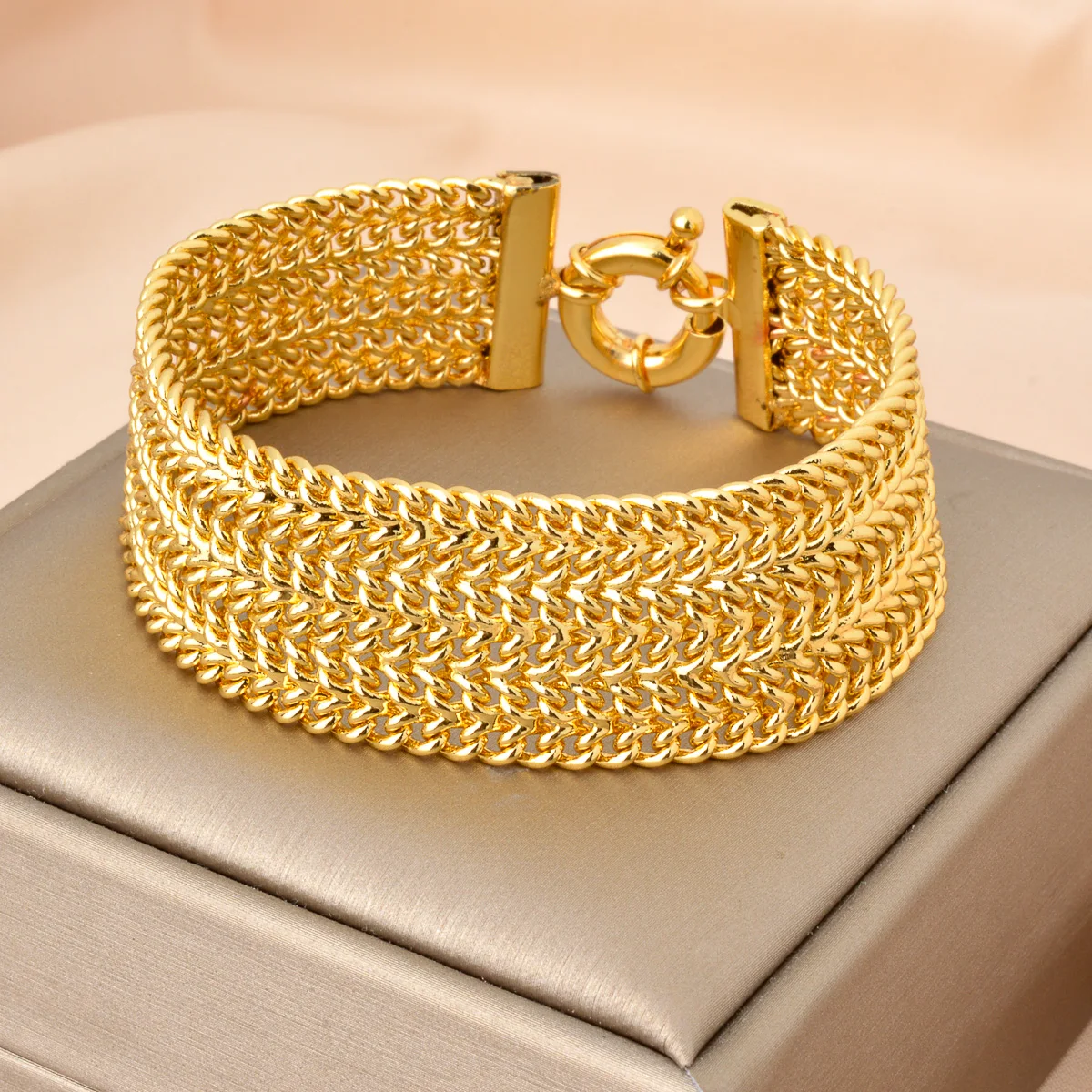 Bracelet Gourmette Homme 10 Mm - Inox Plaqué Or 18 Carats 750 - Fermoir Mousqueton - Longueur Au Choix