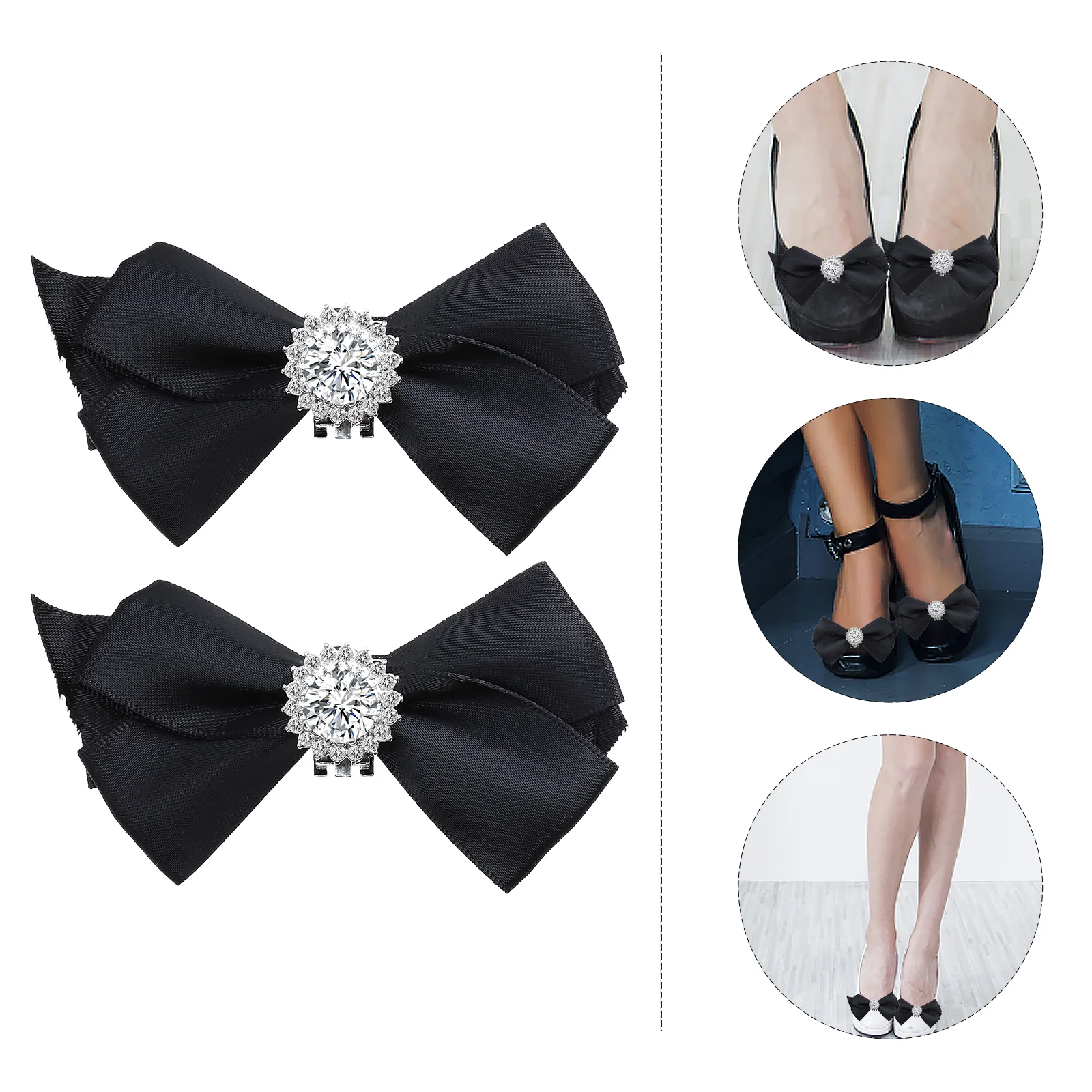 

Vaguelly Bow Shoe Clip Bow Shoes Jewelry Clips Rhinestone Diy Bowknot Shoe Buckle Shoe Decoration Removable Shoe Buckle Black