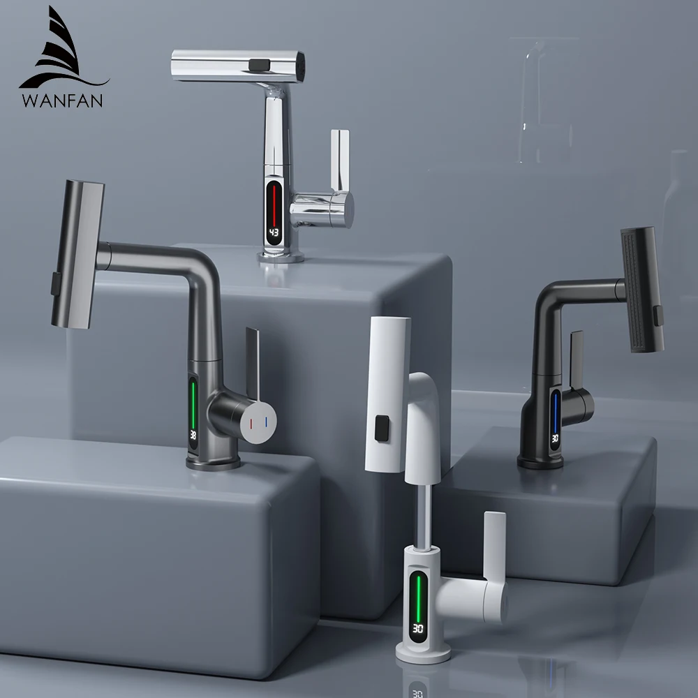 

Temperature Digital Display Faucet Lift Up Down Display Tap Pull Out Sink Sprayer Smart Temp Tap Saving HotCold Washbasin Faucet