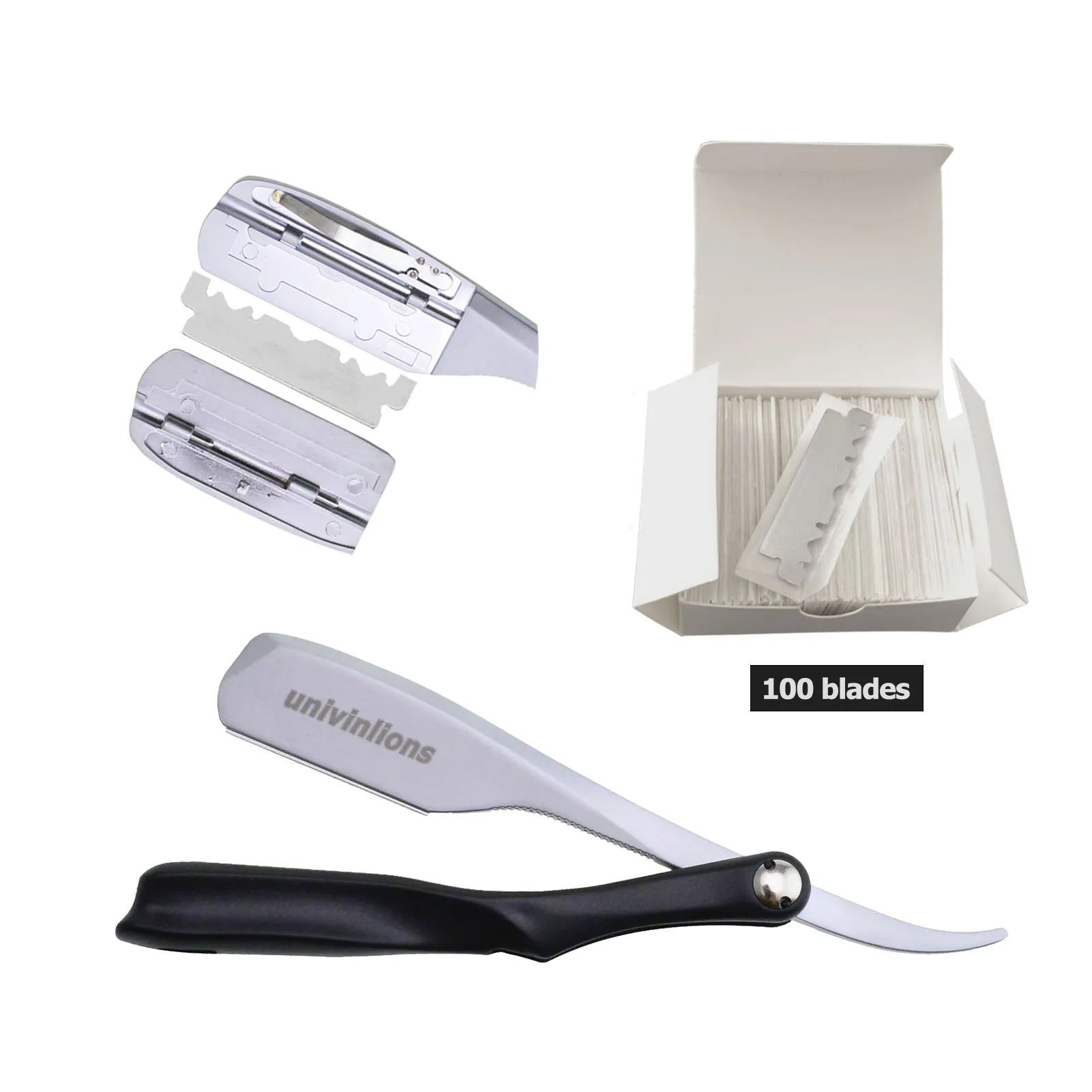 1 Rasoio + 100 Lame Pieghevole Dural Edge Shaver Spring Inside Hair Removal Rasatura Shavette Beard Face Underarm Body Sopracciglio