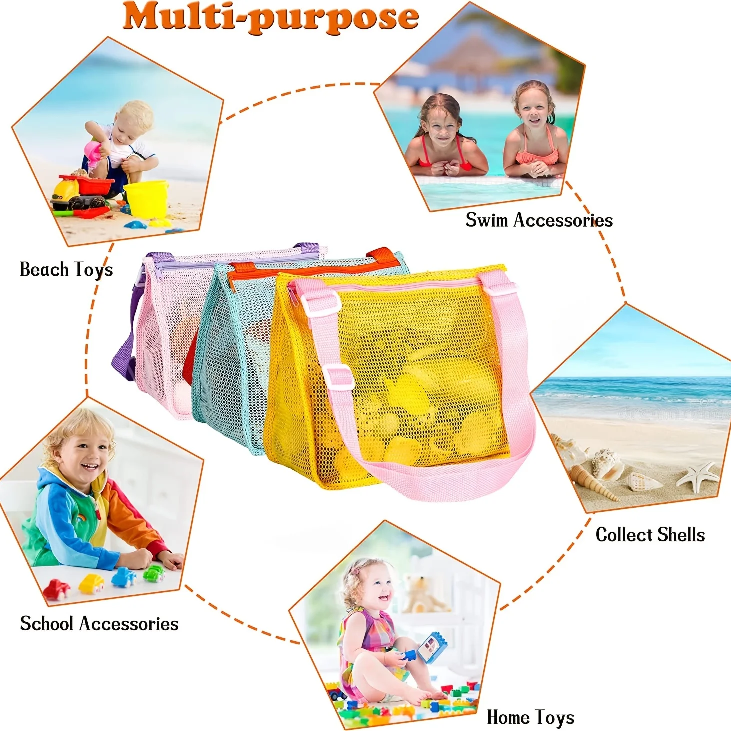 Portable Beach Bag Foldable Protable Kids Beach Toys Storage Bag Outdoor Children Swimming Large  Sundries Organizers Backpack 5
