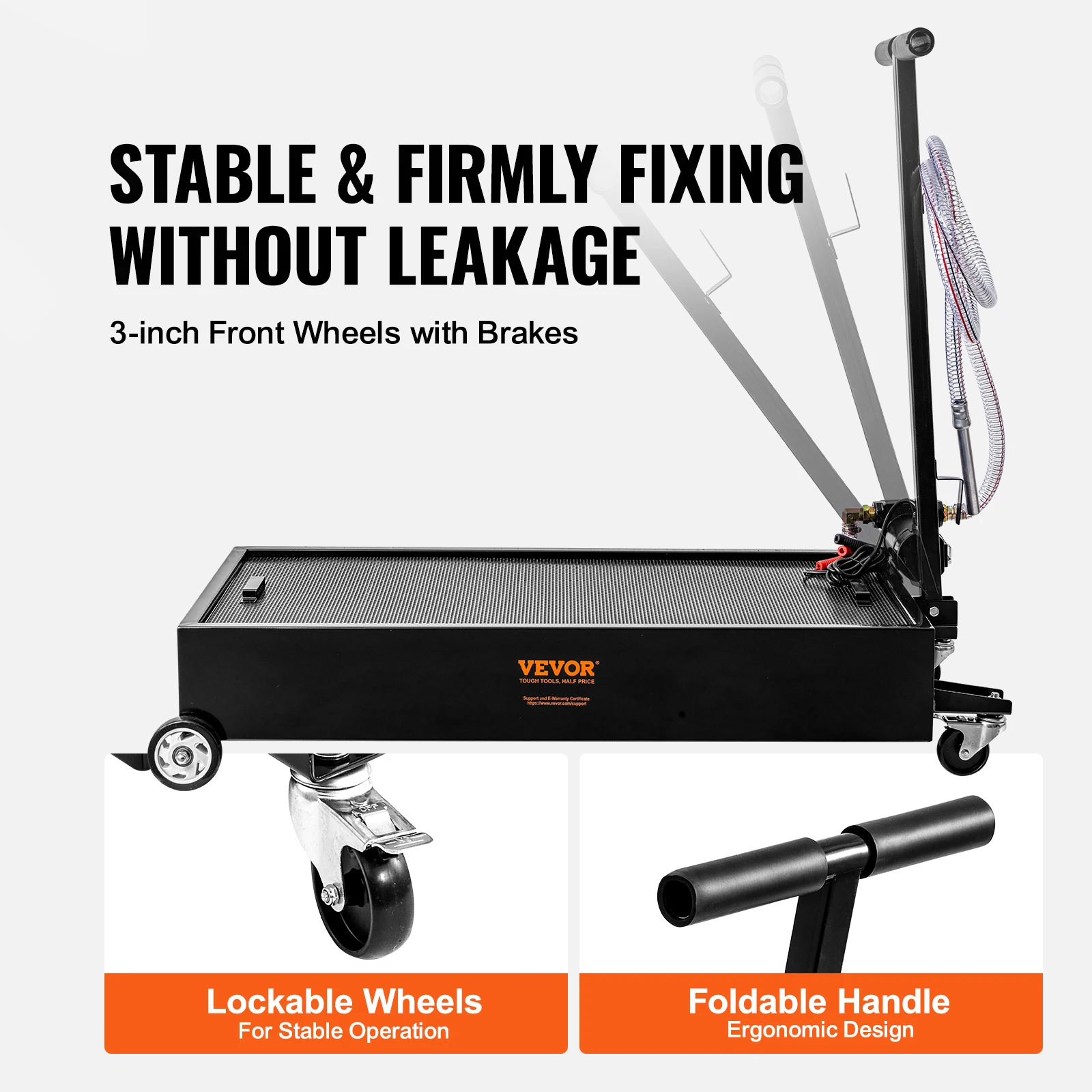 VEVOR 17/20Gal Low Profile Oil Drain Pan Cart with 180W Electric Pump Folding Handle for Trucks Buses RVs Draining Antifreeze