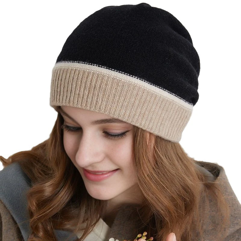 

Warm Clashing Colors Knitted Hat Women's Winter Cashmere Wool Ear Protection Hat Covered Head Stacked Cap