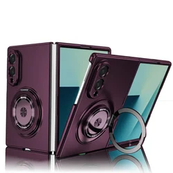 Sleek Aluminum Alloy Phone Case With 360° Rotatable Magnetic Stand - Galaxy Z Fold4 (Burgundy)