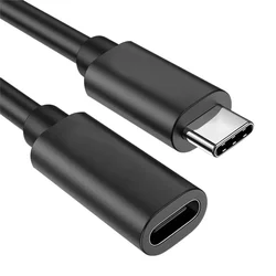Premium 60W USB - C Extension Cable with Gold - Plated Connectors - 1m (Black)