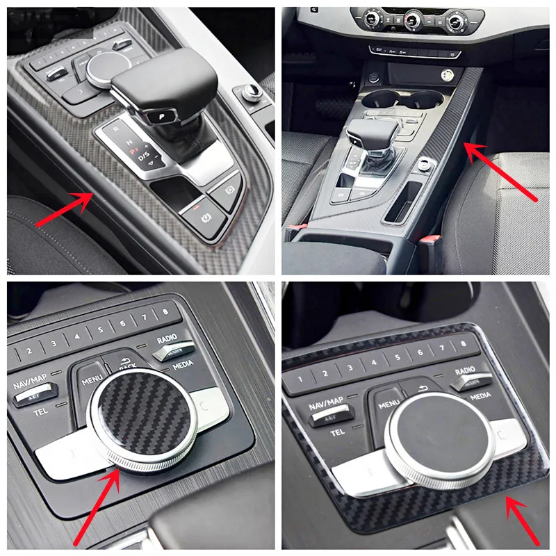

Carbon Fiber Car Gear Shift Panel Gear Head Knob Modification Stickers Trim Strips Cover For Audi A4 B9 Car Interior Accessories
