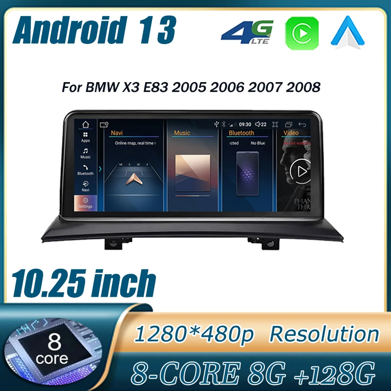 

Автомобильный мультимедийный видеоплеер, сенсорный экран IPS 10,25 дюйма, Android 13, для BMW X3 E83 2005 2006 2007 2008