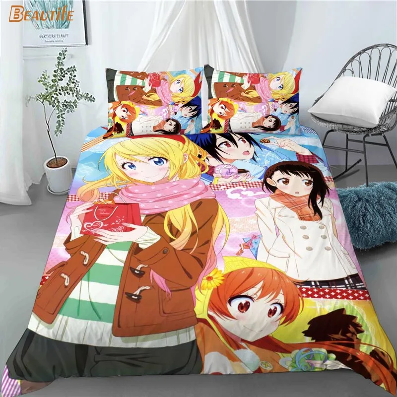 3D Nisekoi Anime Bedding Set Duvet Cover Bedclothes 180X200CM 180X220CM