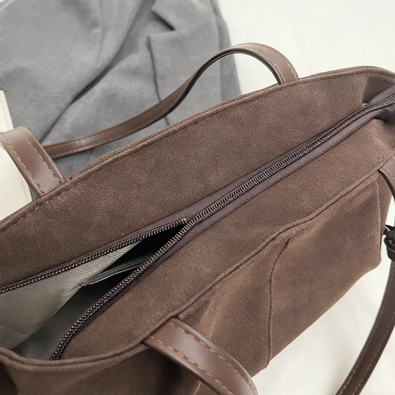 New Autumn Winter Suede Large Capacity Tote Bag Casual Commuting Pu Handbag Women'S Shoulder Bag