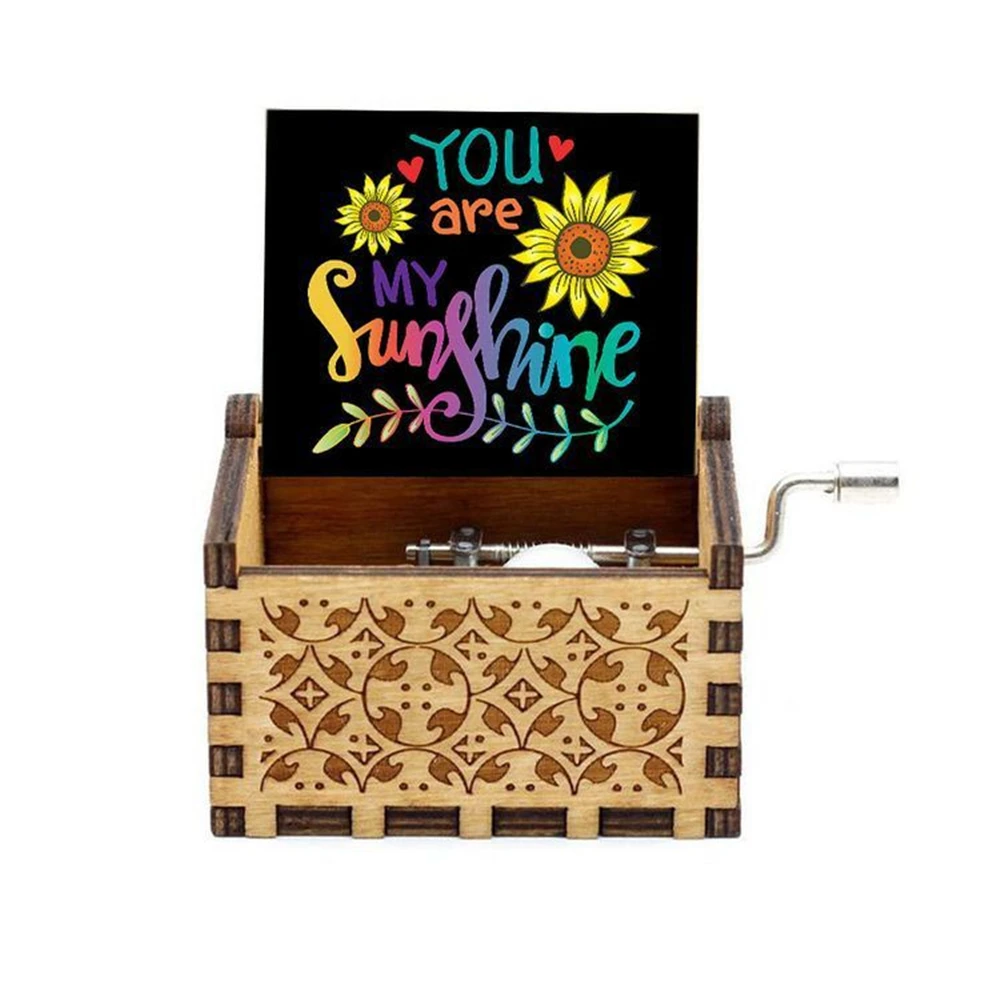 You Are My Sunshine Music Box, Wooden Carving Color Printing Hand Crank Music Box, Birthday Presents, Valentine's Day Gifts 3