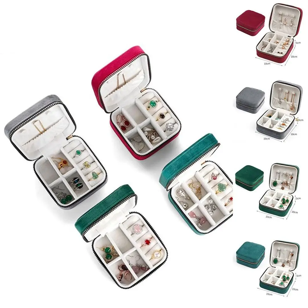 

Solid Color Velvet Zipper Jewelry Box Portable Container Necklace Ring Case Jewelry Case Jewelry Display Earring Organizer
