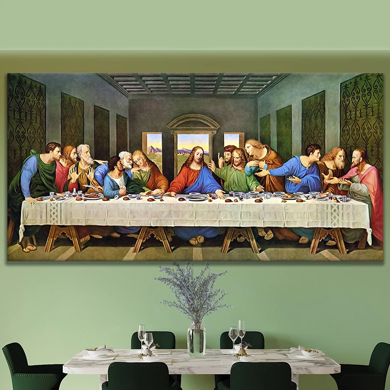 Tableau Vitrail Religieux – Jésus Christ, La Cène, Décoration Murale 70x40 Cm