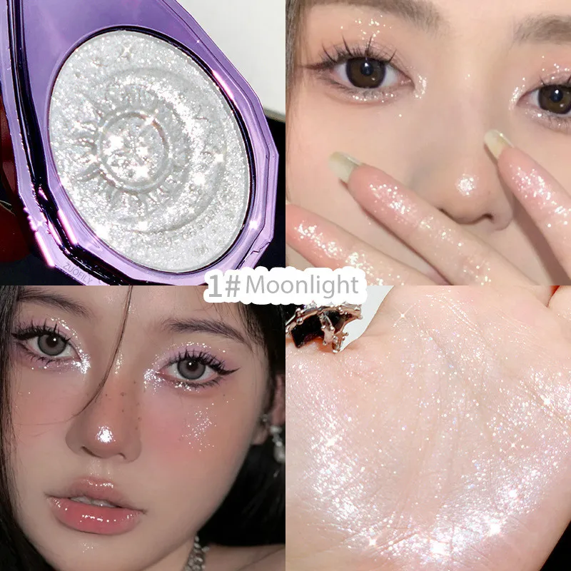 

Monochrome Diamond Glitter Highlighter Palette Makeup Face and Body Brighten Pearlescent White Polarized Purple Highlight Makeup