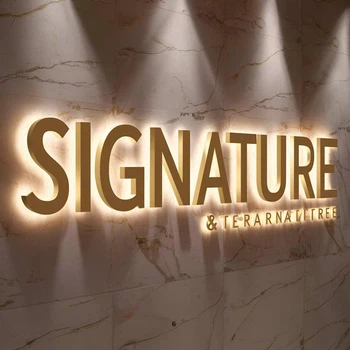 Lettere esterne 3D dorate Segnaletica retroilluminata in metallo illuminata Segnaletica aziendale illuminata a LED personalizzata per uso interno/esterno 1