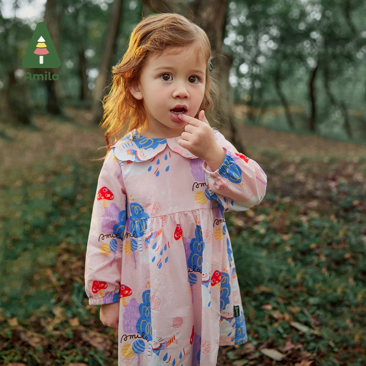 AmilaBabyGirlDress2023SpringNewFashionJointlyCuteFullPrint