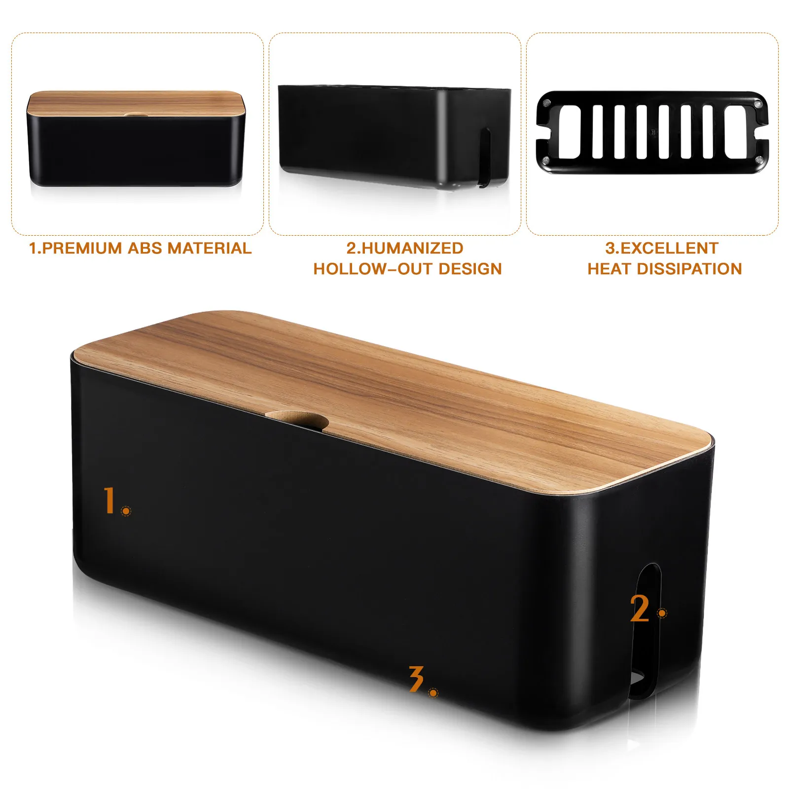 전원 스트립 및 코드용 케이블 정리함 ABS 방염 와이어 정리함 통풍 기능이 있는 데스크탑 코드 숨김함