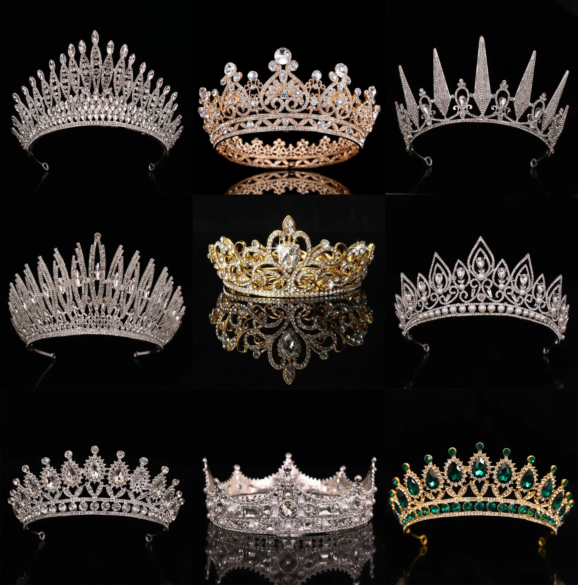 Wedding Crown Gold Silver Color Rhinestone Crystal Diadem Queen Crown Princess Tiaras Bridal Hair Jewelry Party Hair Accessories hair accessory,jewelry accessories,hair headdress,bridal headwear,hair band crown