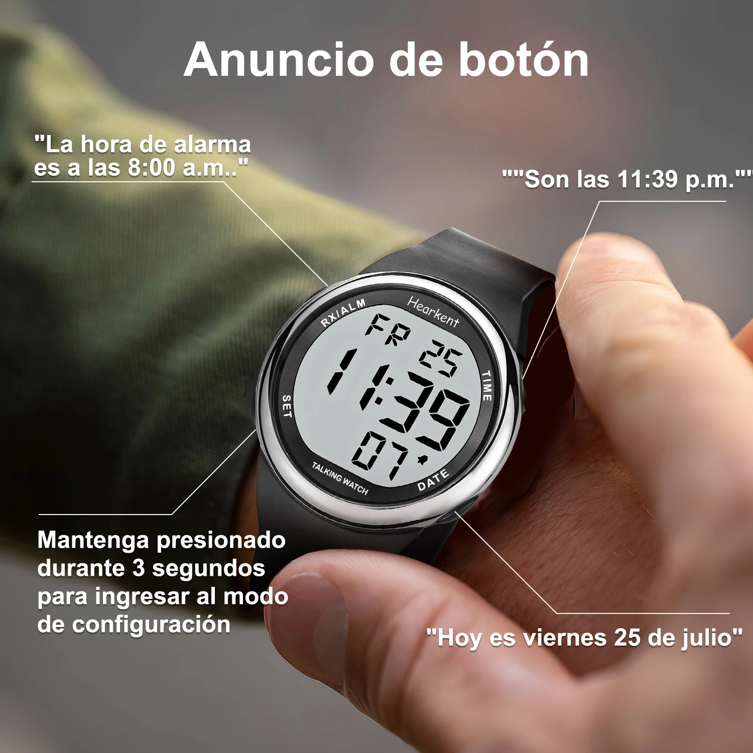 Hearkent Spanish Talking Watch Clock for Blind Man/Women Digital Voice Wrist Watch Alarm Fashion Silicone Watch for Seniors Gift 3