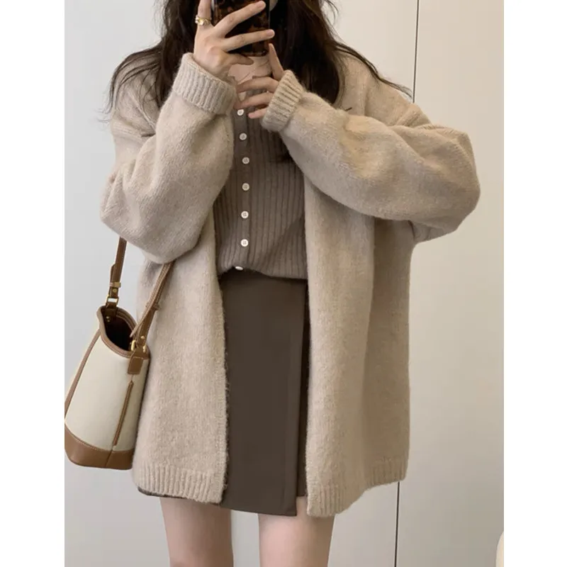 

Korean Gentle Wind Cardigan Long Sweater Coat Women's Early Autumn Loose Lazy Soft Waxy Coat Women Cardigan