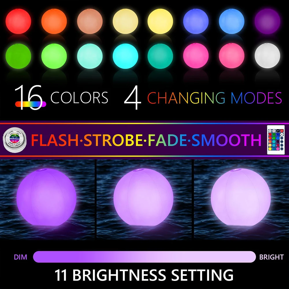 40/60/90CM PVC Floating Pool Lights with 16 Colors Waterproof Outdoor Swimming Underwater Pool Lights Ball For Swimming Pool