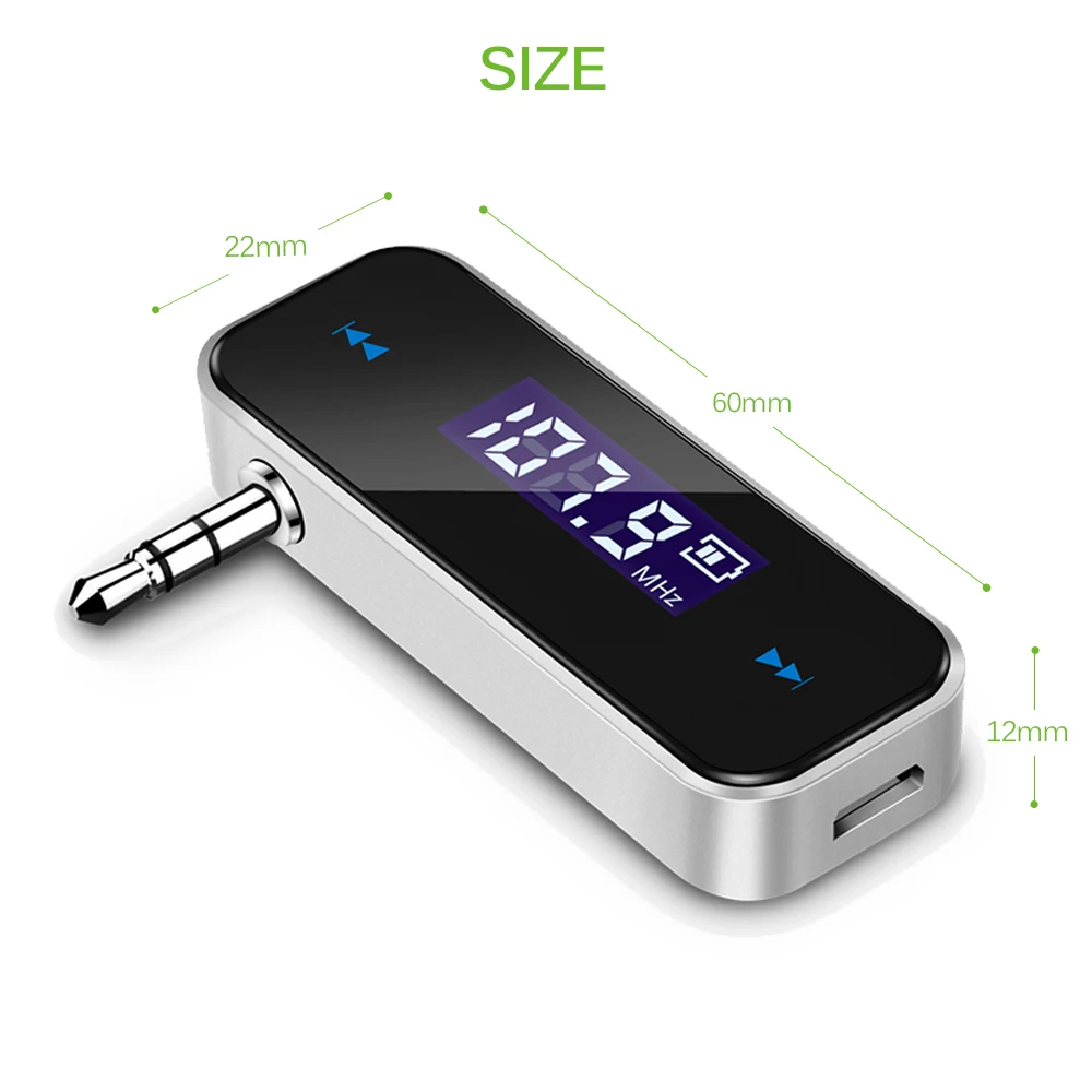 Wireless 3.5mm Music Audio FM Transmitter with LCD Display and Hands-Free Functionality