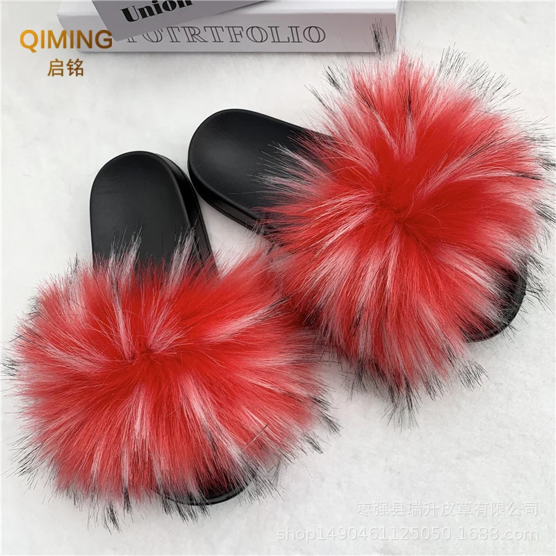 Summer Faux Fur Slippers For Women Indoor Plush Fluffy Slides Casual House Shoes Luxury Female Furry Flip Flops Flats Sandals 4