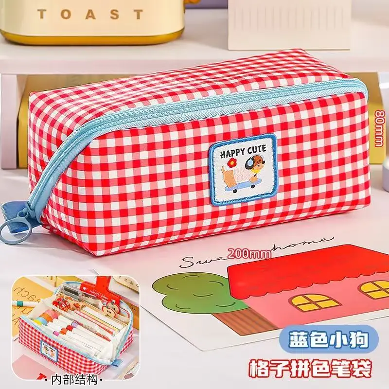 Nuovo astuccio portapenne a quadretti Kawaii, grande capacità, per studenti, da scrivania, per riporre articoli di cancelleria, a più strati, regalo per bambini - immagine 4