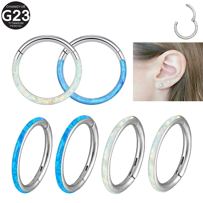 

G23 Titanium Earrings Opal Piercing Clickers Lip Ring Septum Piercing Nasal Ring Ear Cartilage Tragus Helix Piercing Jewelry 16G