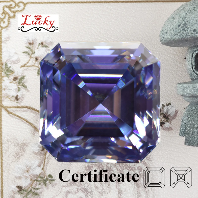 

Moissanite Asscher Shape Lavender Color Top Quality Beads for Charms DIY Jewelry Making Pendant Materials with GRA Certificate