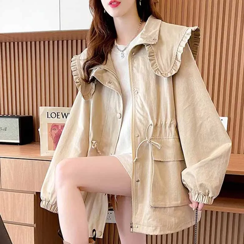 

Women New Advanced Sense Mid Length Version Navy Collar Cardigan Tops Coat Female Spring Autumn Annals Hong Kong Flavor Cardigan