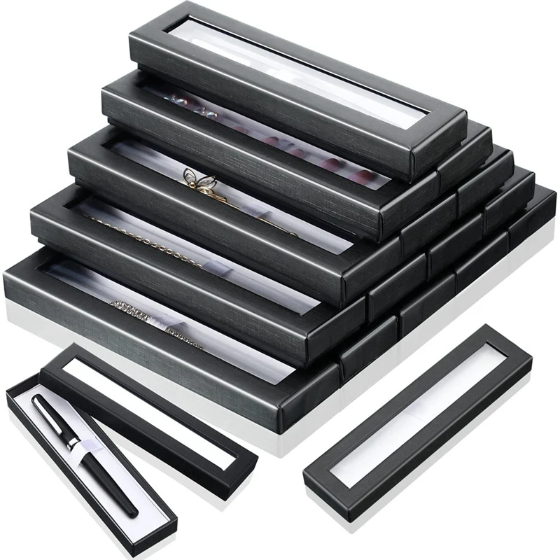 

16 PCS Empty Pen Gift Box Cardboard Case Black Paper With Clear Window For Jewelry Pencil Ballpoint Fountain Pen Display