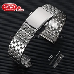 Silver Stainless Steel Watch Band with Folding Buckle and Tools - Elegant Metal Strap - 22mm (7 - Silver)