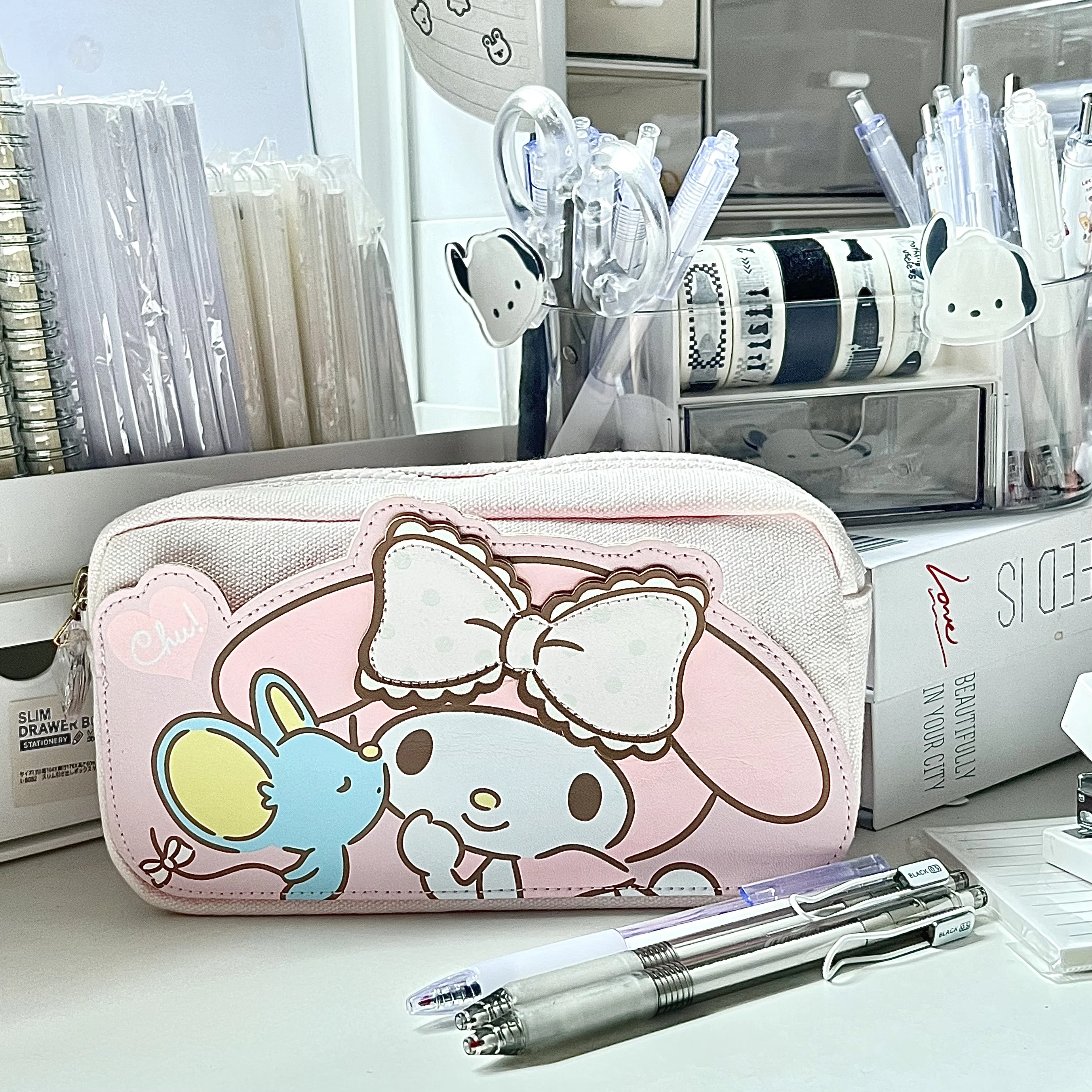 Sanrio Hello Kitty Plush Stationery Bag Pencil Case Coin Purse Cosmetic Bag School Supplies Anime Kawaii Cute Students Girl Gift 20 books students swastika grid book handwriting chinese character practice notebook for school phonics stationery supplies art