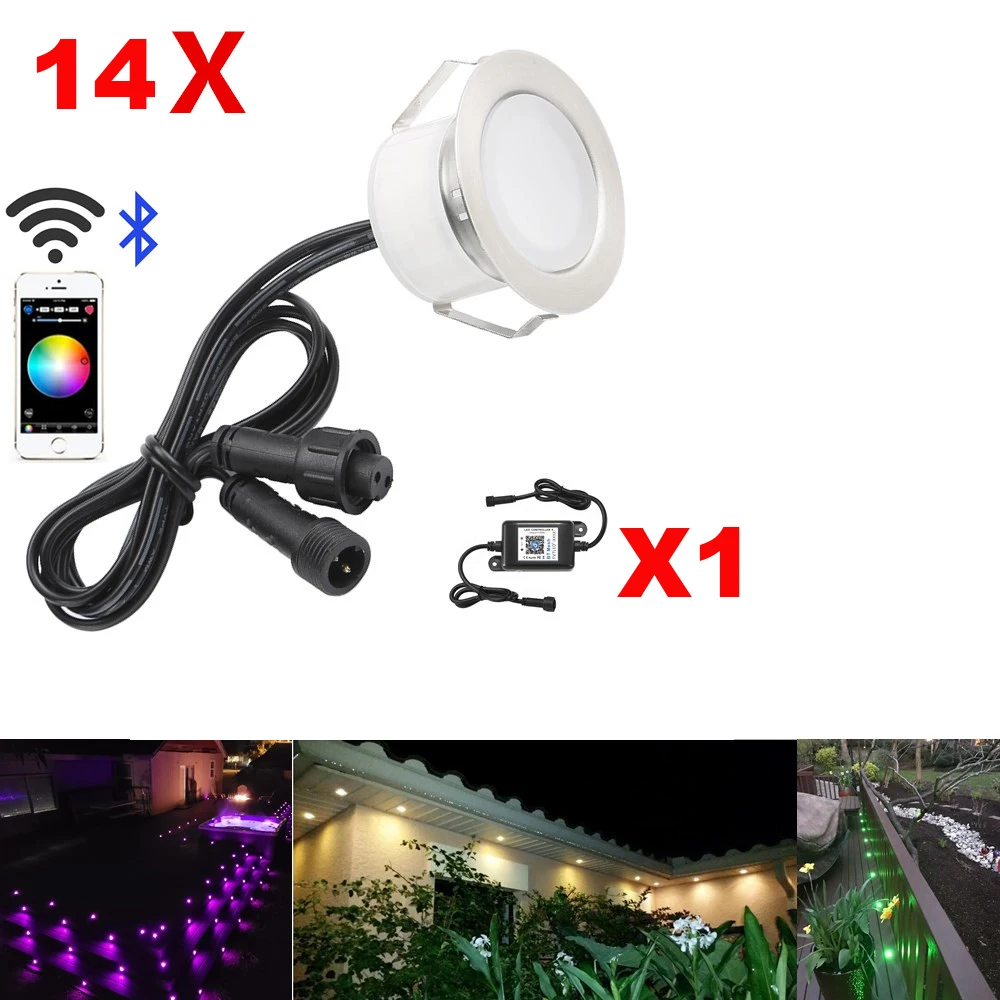 

14X 45mm 12V RGB RGBW Terrace LED Deck Stair Soffit UP/Down Step Lights Waterprrof WIFI Bluetooth Mesh Controller Timer Dimmer