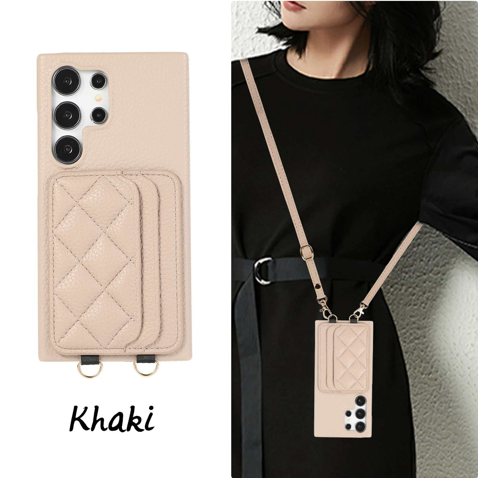 

With Wrist Strap Card Holder Luxury PU Leather Hard PC Phone Cover For Samsung Galaxy S24 Ultra Case S22 Plus S23 FE A53 A54