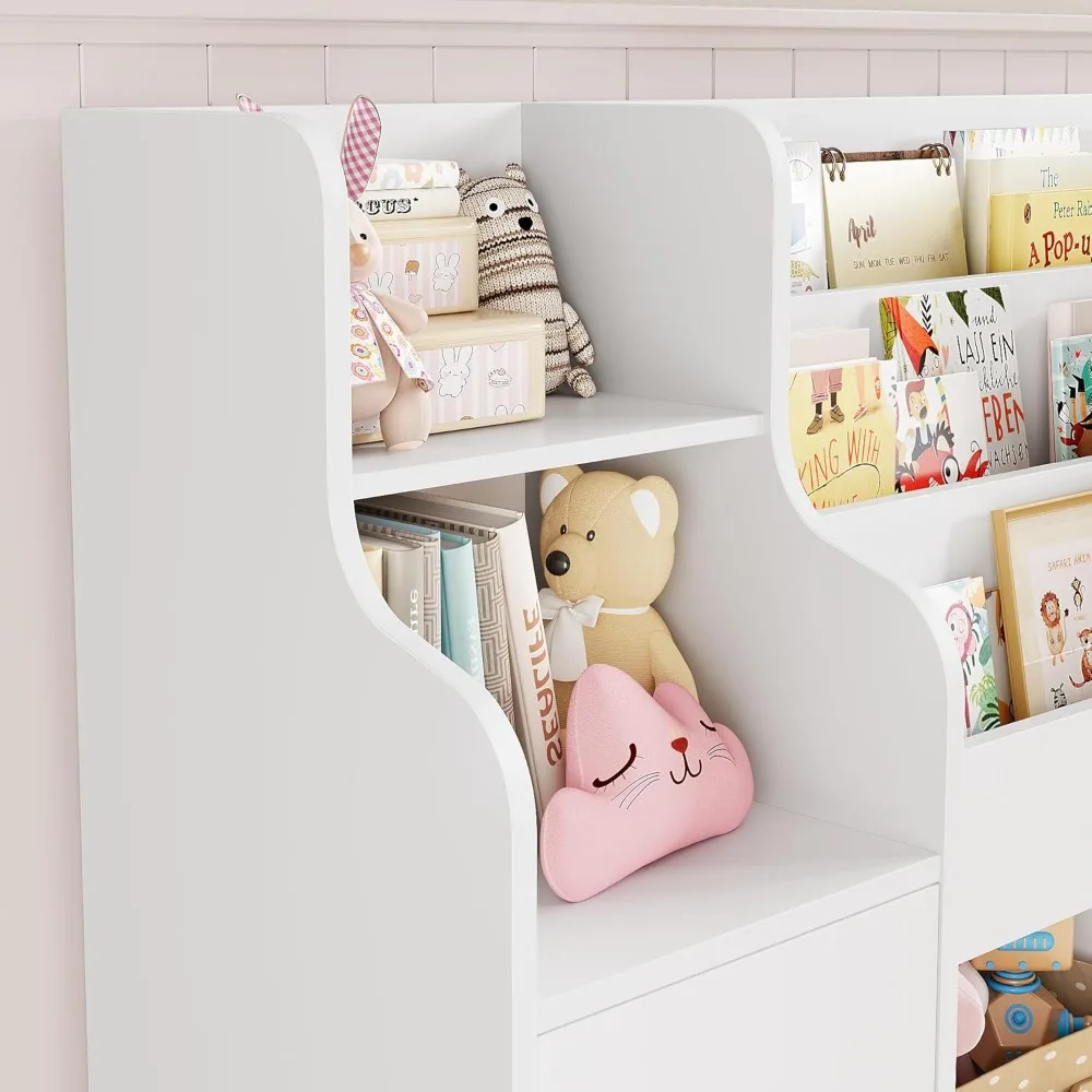 Children's Bookcases Toy Organizers and Storage with 8 Storage Cubbies and 2 Movable Drawers Toy Shelf Organizer 6