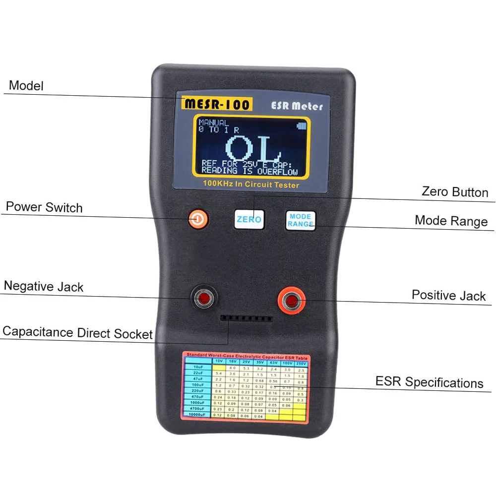 MESR-100 ESR Capacitor Tester Ohm Meter Professional Measuring Internal Resistance of Capacitor Capacitance Circuit Tester