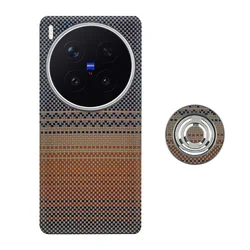 Premium Carbon Fiber Magnetic Case - Aramid Phone Cover - Vivo X300 (Sunset Red Stand)