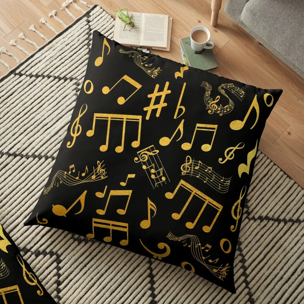 

Musical notes on black Floor Pillow Sofa Decorative Covers